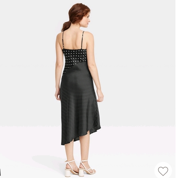 Women's Midi Slip Dress - A New Day Black Polka Dots L - Picture 2 of 6